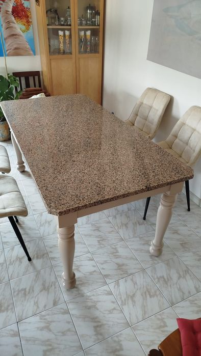 Mesa de jantar tampo de mármore dim. 180*90*77cm