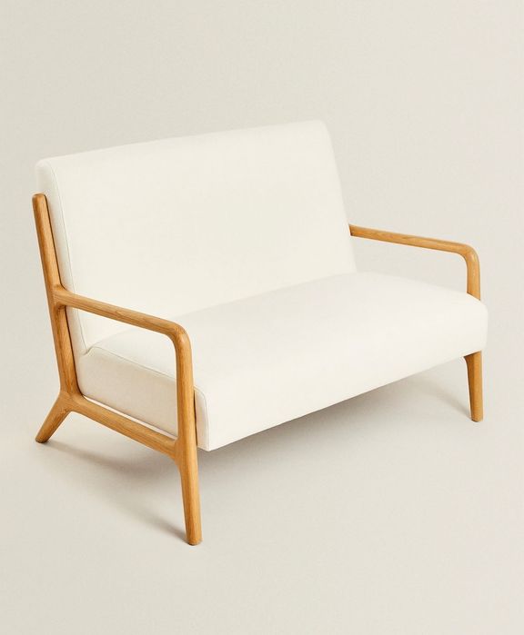 Poltrona Dupla de Carvalho e Linho Zara Home NOVO