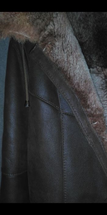 Длинное коричневое пальто дублёнка, размер XXXL