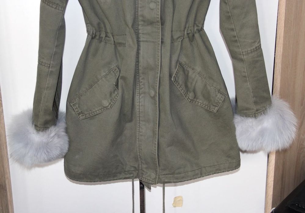 karibu kurtka płaszcz parka khaki futro królik niebieska s 36