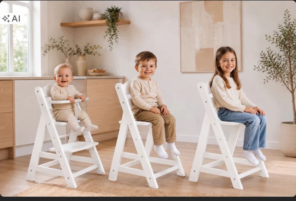 Drewniane Krzesełko +6do karmienia nowe rosnące Plus 6 białe