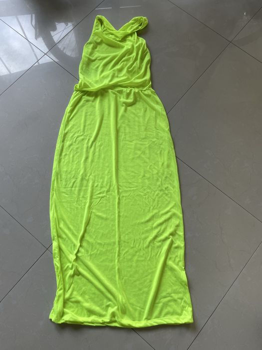 Letnia dluga zwiewna bawelniana neonowa sukienka s