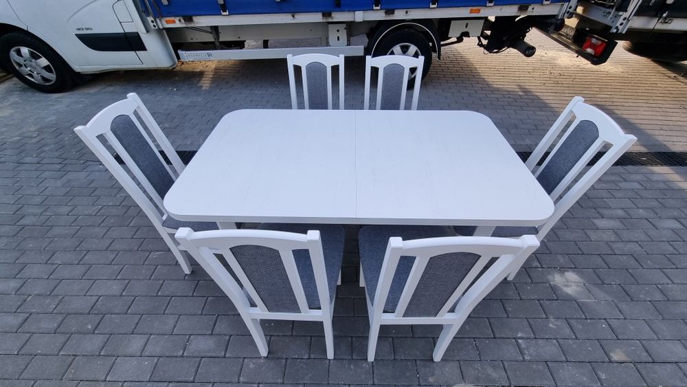 Stół 80x140/180 + 6 krzeseł, biały+szary, transport cała POLSKA