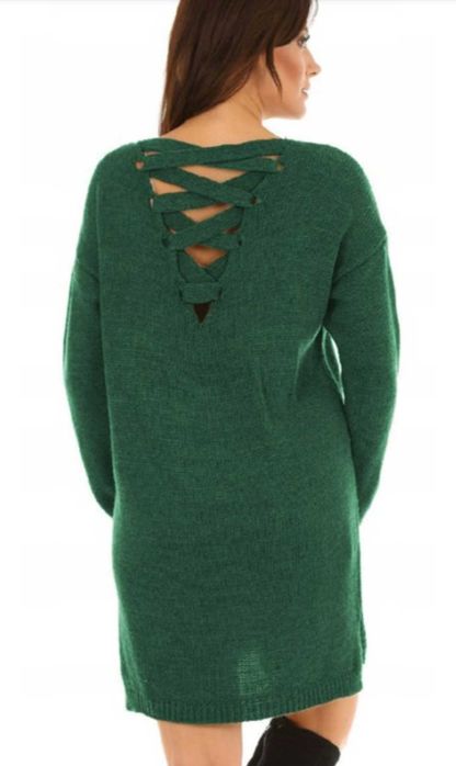 Sweterkowa tunika Sukienka sznurowane plecy