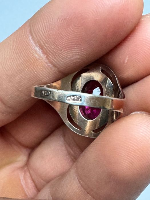 Pierścionek srebrny, gwiazda pozłacana próba 875. ZSRR