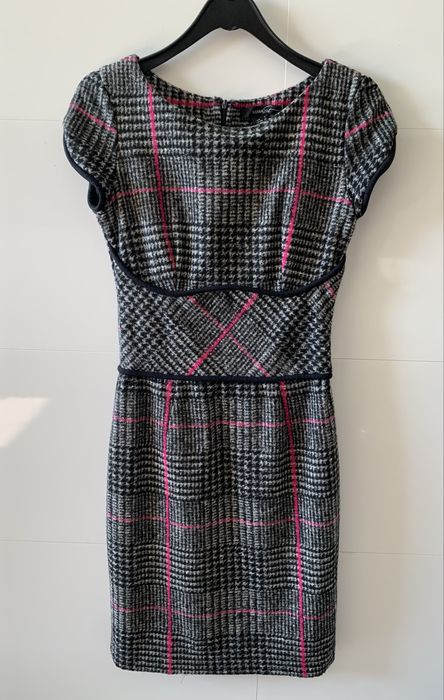 Vestido inverno Mango xadrez preto fúcsia S