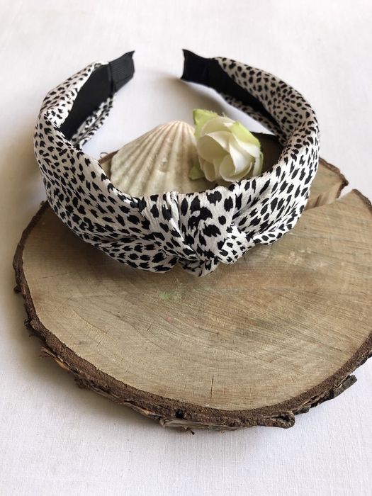 Opaska do włosów w stylu francuskim, Biała/Czarne Cętki