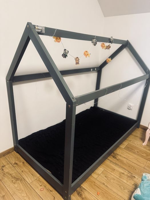 2x Łóżko Dziecięce DOMEK 160x70 | Grafitowe | Styl Skandynawski