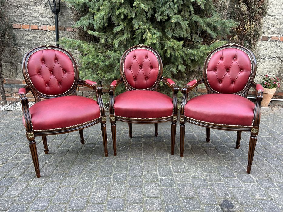 Ludwikowskie Fotele Skórzane Krzesła Medaliony Ludwik Po Renowacji