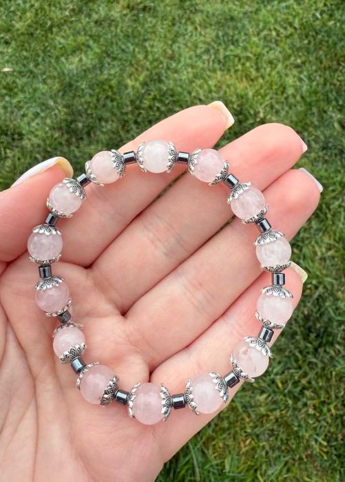 Браслет із натуральних каменів гематиту та рожевого кварцу