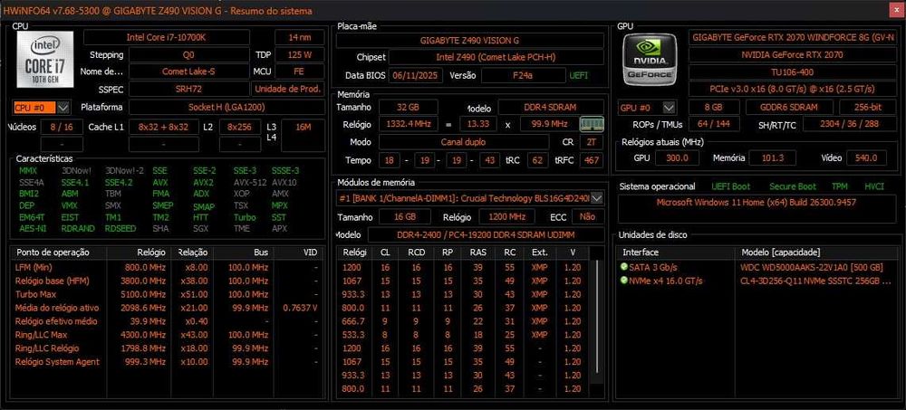 PC Gamer i7 10700K 5.1Ghz | 32Gb DDR4 | RTX 2070 8GB | NVME+HDD | Win 11 | ARGB | TPM 2.0