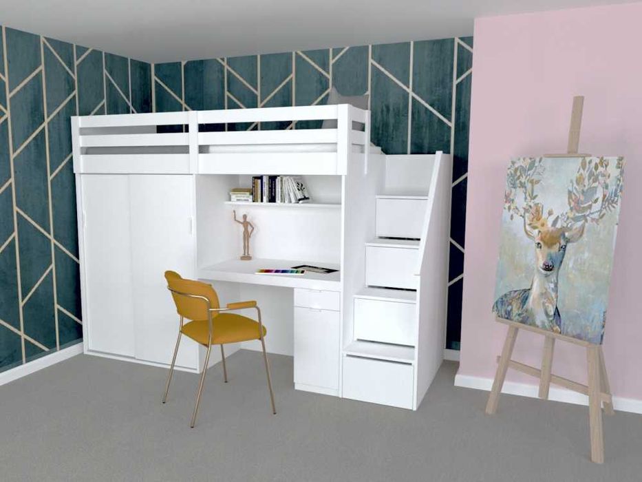 Łóżko antresola z szafą i biurkiem MARY BASIC