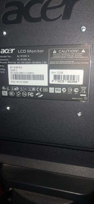 Monitor acer, ref AL1916W, 19"