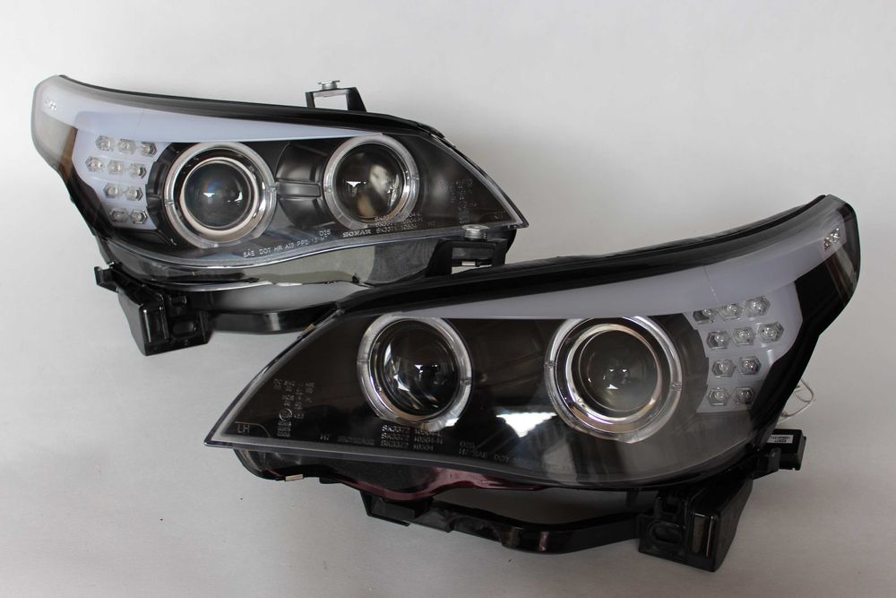 Lampy przednie przód BMW E60 E61 03-04 D2S XENON RINGI LED NEON BLACK