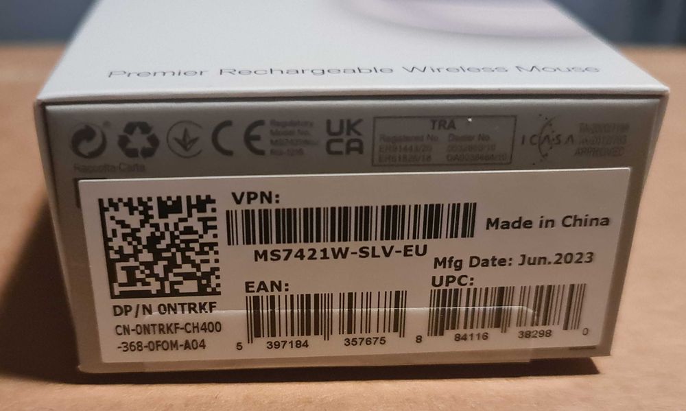 Rato sem fios recarregável Dell Premier MS7421W prata 1600DPI (novo)