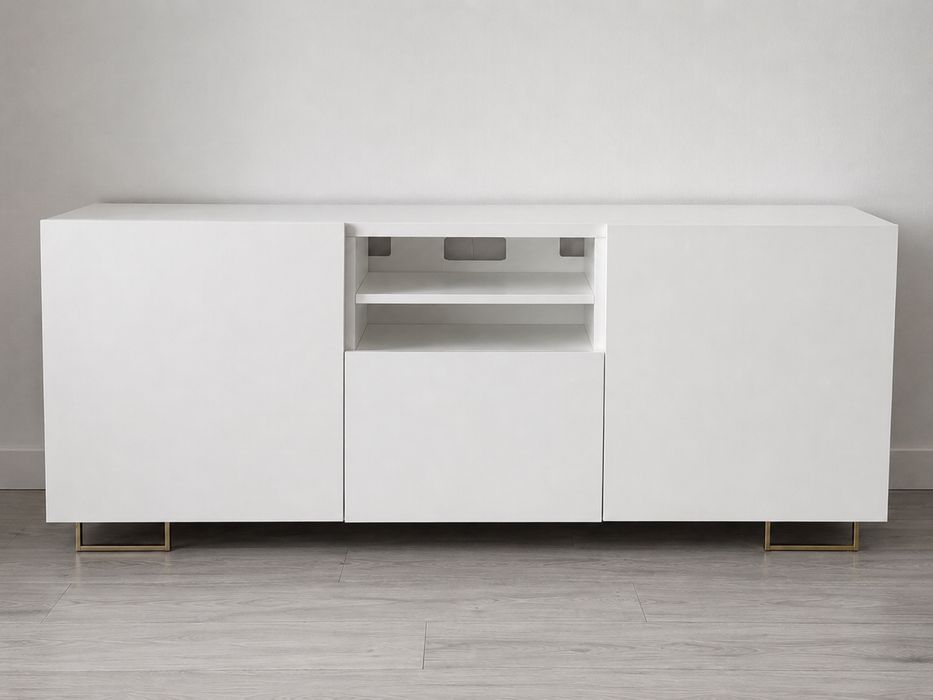 Nowoczesna biała komoda / szafka RTV (180 cm) złote nóżki