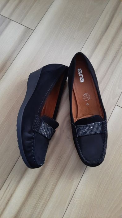 Czarne skórzane baleriny ARA# buty wsuwane r. 40