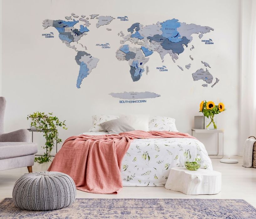 Інтерьерна Дерев'яна Мапа Світу. Подарунок дитині. Декор дитячої