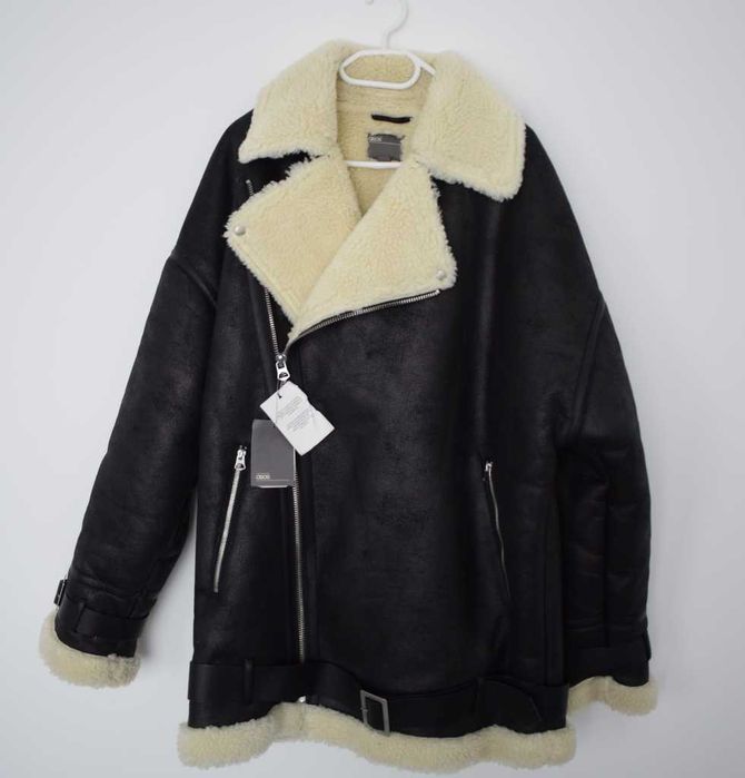 Asos kożuch kurtka męska XL czarna z paskami
