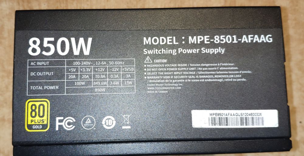 Блок живлення CoolerMaster 850W (MPE-8501-AFAAG)
