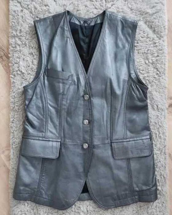 Skórzana grafitowa kamizelka vintage