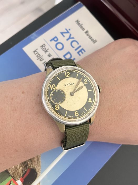 CYMA Vintage Jumbo Sector Dial • lata 40. • po przeglądzie • oryginalny • 17 Jewels
