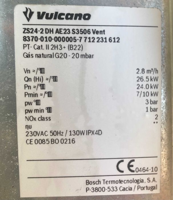 Caldeira Gás Natural Vulcano Eurostar ZS 24-2 (Aquecimento + AQS) Natural Gas Boiler