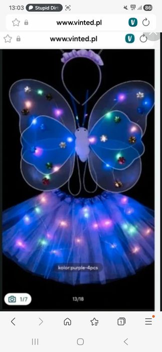 Świecący strój motyla 4 elementy