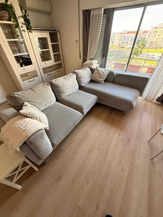 Sofa 3/4 lugares chase long cinza em bom estado (doação)