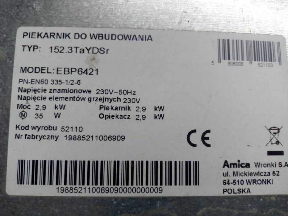 Piekarnik Amica możliwy transport