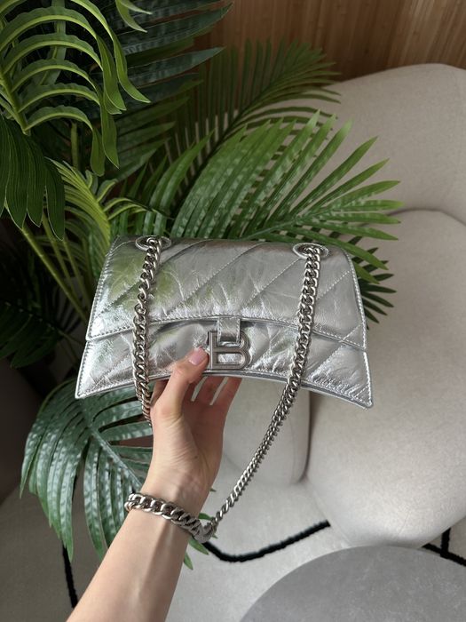 Жіноча сумка Balenciaga Crush Small Chain Bag Quilted in Silver