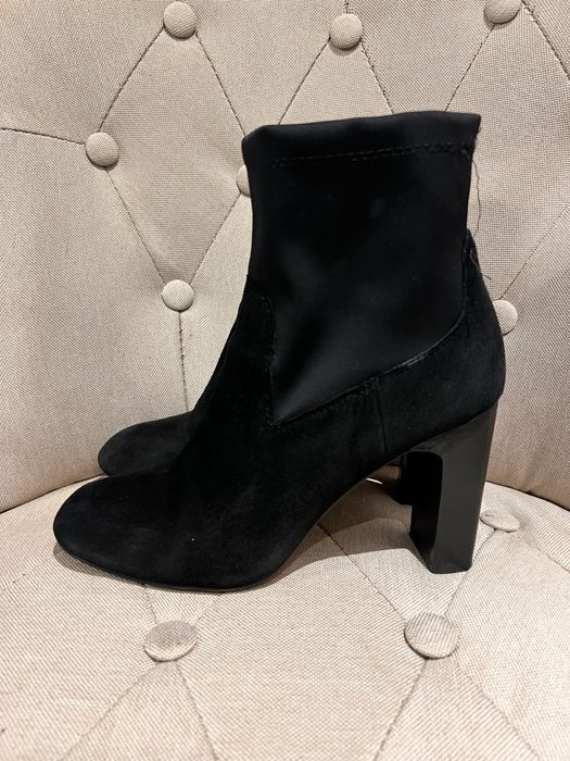 Zara zamszowe botki 40 damskie slupek obcas eleganckie granatowe