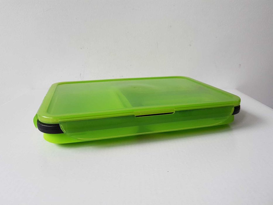 Potrójny silikonowy składany pojemnik na żywność lunchbox zielony