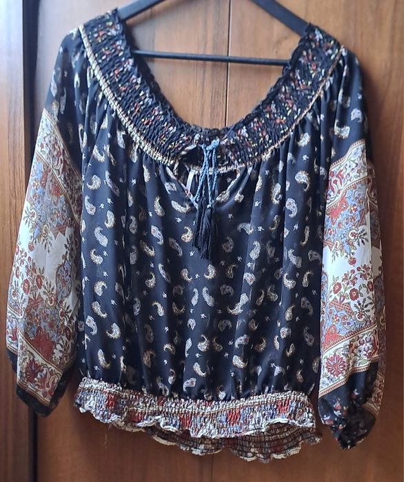 Bluzka luźna z długim rękawem wzorzysta