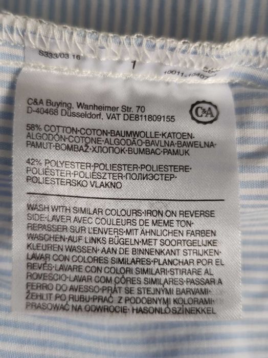Jasno niebieska bluzka koszulowa paski kołnierz Clockhouse C&A S