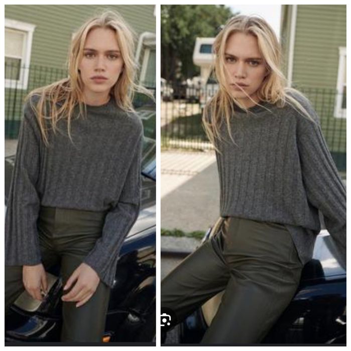 ZARA M -L szary oversizowy sweter z wełną i kaszmirem w prążki luźny