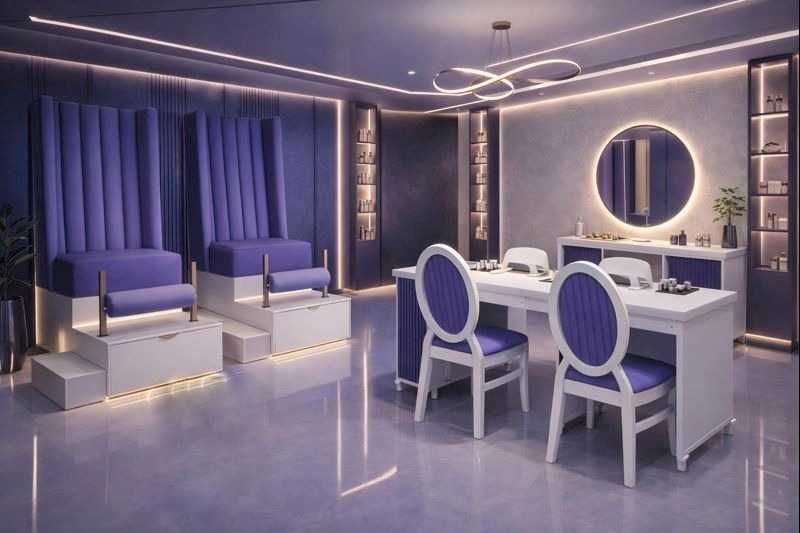 Stanowisko pedicure kosmetyczne do paznokci: podest + podnóżek + fotel