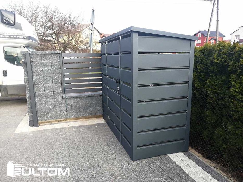 Wiata śmietnikowa blaszana, schowek na kubły, śmietnik