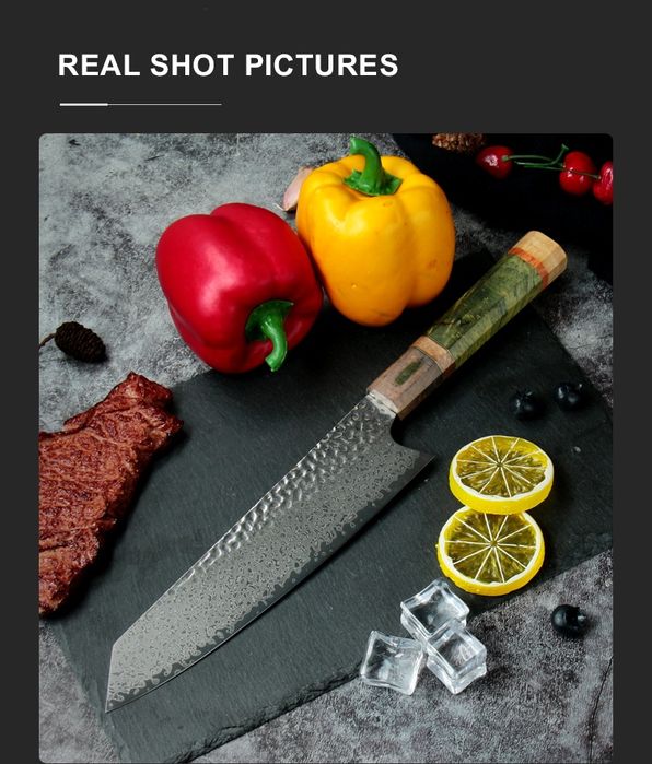 Кованый поварской нож Кирицуке японской дамасской стали 45 слоев HRC59