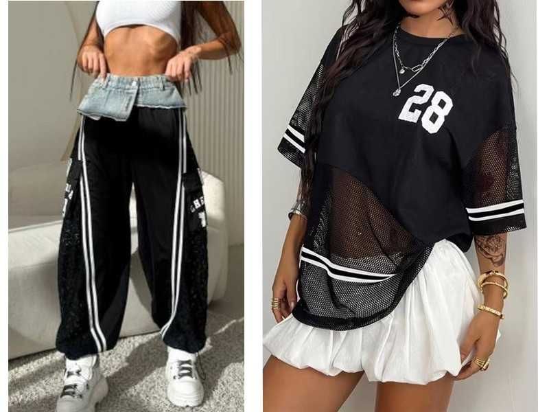 Andrew J premium nowy komplet Viral joggery koronka bluza siatka