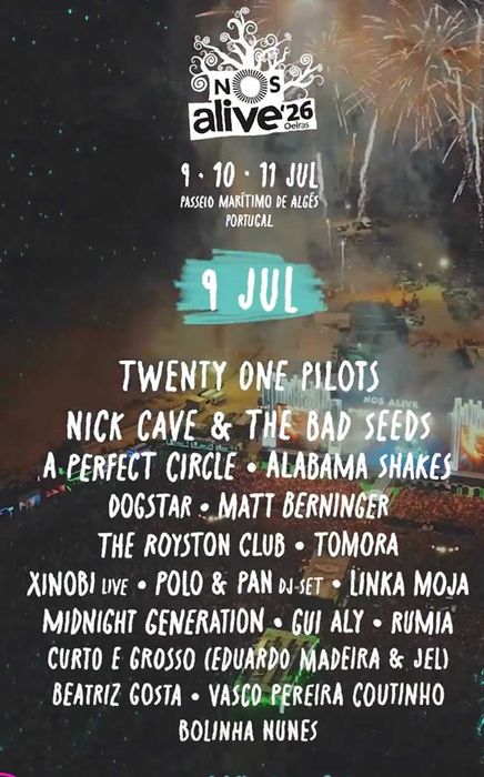 2 bilhetes para o dia 09/07 "nos alive"