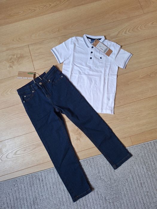 R 128 elegancki komplet jeansy koszulka polo