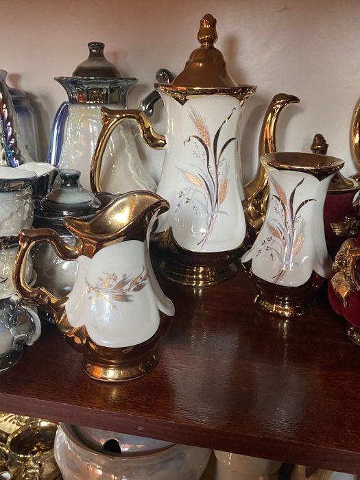 Набір з чашками 6шт колосок, ваза, цукорниця, молочник, та чайничок