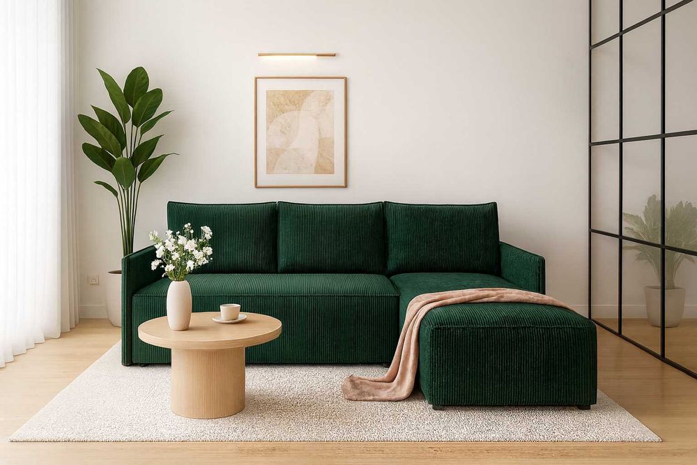 Rozkładana ROGÓWKA NISSI 206 cm pojemnik NAROŻNIK z funkcją spania