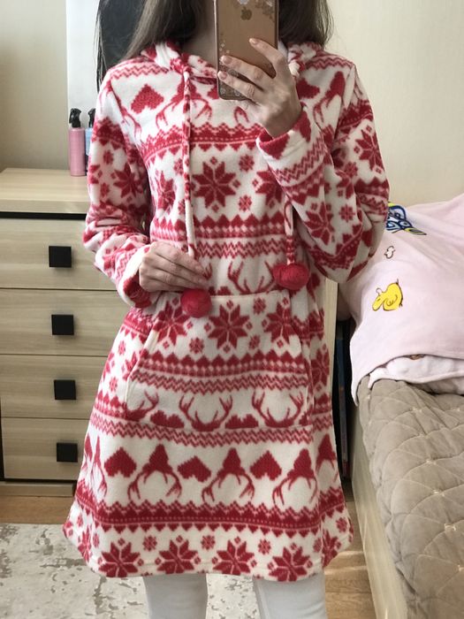 Тепла нічна сорочка з оленями для зими, м'який фліс / домашній одяг