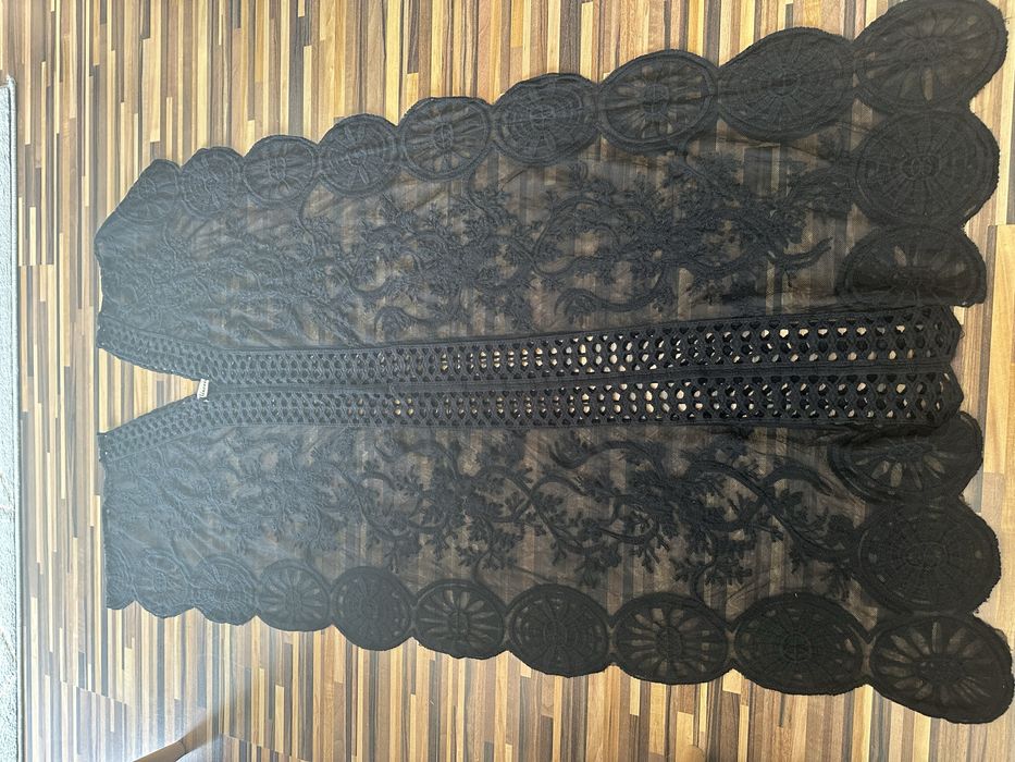 Pareo plażowe plażę wakacje narzutka kimono koronkowe czarne oversize