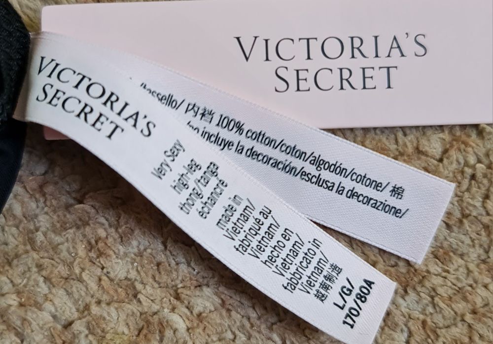 Stringi Victoria's Secret, czarne, błyszczące z gwiazdką rozmiar L/170