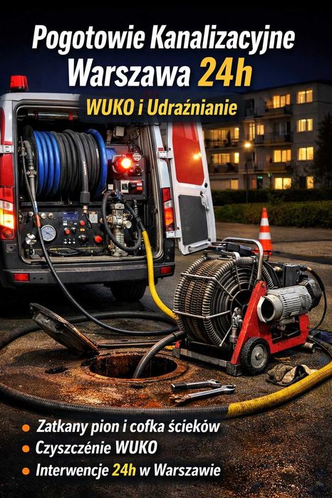 WUKO Warszawa | Czyszczenie kanalizacji | Wysokie ciśnienie | 24/7