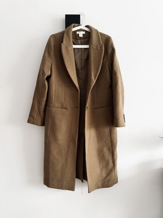 Płaszcz klasyczny H&M premium camel beżowy Basic taupe wełniany