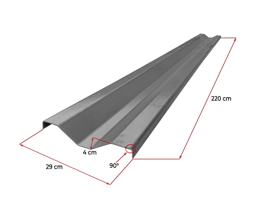 Blacha 2 mm profilowana duży trapez długość 220 cm wysokość 29 cm Blacha na nadstawki 29x220cm